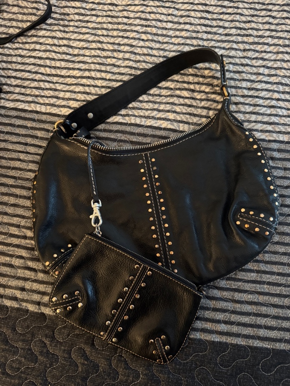 Michael kors studded shoulder bag with wristlet